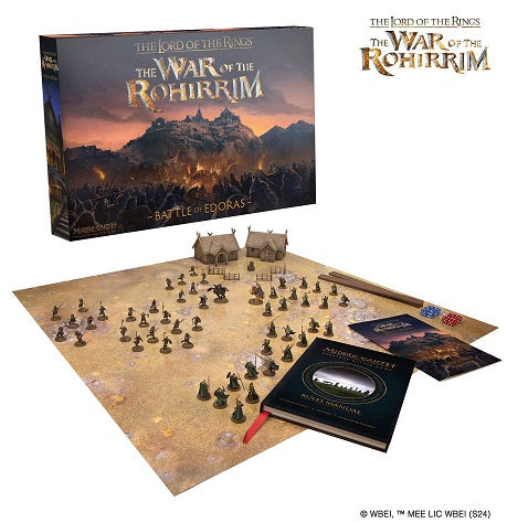 This listing is a presale - the item does not ship until 12/14/2024 arrival
Contains:

The Forces of Good
– 1x Haleth, Prince of Rohan
– 1x Haleth, Prince of Rohan - Mounted
– 1x Háma, Prince of Rohan 
– 1x Háma, Prince of Rohan - Mounted
– 24x Warriors of Rohan,

The Forces of Evil
– 1x Wulf, High Lord of the Hill Tribes 
– 1x Wulf, High Lord of the Hill Tribes - Mounted
– 1x General Targg
– 1x General Targg -Mounted
– 24x Hill Tribesman

The Scenery
– 2 sets of modular Rohan Houses, building two large pie