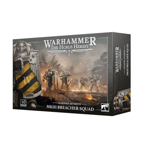 Release Date2/14/2026
This multipart plastic kit builds ten Breacher Squad Legionaries. This kit is supplied with 1x Legiones Astartes Infantry Transfer Sheet, containing 618 high-quality waterslide transfers. These include symbols for the Iron Warriors, Sons of Horus, Salamanders, and Imperial Fists, along with numerals, honour markings, generic markings, script, and command icons.

This kit comprises 249 plastic components and 10x Citadel 32mm Round Bases. These miniatures require assembly and are supplie