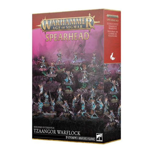 Release Date 2/21
This boxed set builds 17 multipart plastic Disciples of Tzeentch miniatures:
– 1x Tzaangor Shaman
– 3x Tzaangor Enlightened (which can alternatively be built as Tzaangor Skyfires)
– 3x Tzaangor Skyfires (which can alternatively be built as Tzaangor Enlightened)
– 10x Tzaangors
This kit comprises 282 plastic components, 7x Citadel 40mm Round Bases, and 10x Citadel 32mm Round Bases. These miniatures require assembly and are supplied unpainted – we recommend using Citadel Plastic Glue and Cit