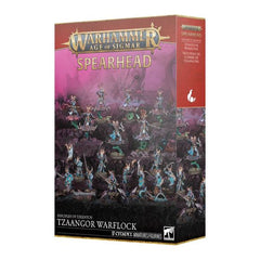 Release Date 2/21
This boxed set builds 17 multipart plastic Disciples of Tzeentch miniatures:
– 1x Tzaangor Shaman
– 3x Tzaangor Enlightened (which can alternatively be built as Tzaangor Skyfires)
– 3x Tzaangor Skyfires (which can alternatively be built as Tzaangor Enlightened)
– 10x Tzaangors
This kit comprises 282 plastic components, 7x Citadel 40mm Round Bases, and 10x Citadel 32mm Round Bases. These miniatures require assembly and are supplied unpainted – we recommend using Citadel Plastic Glue and Cit