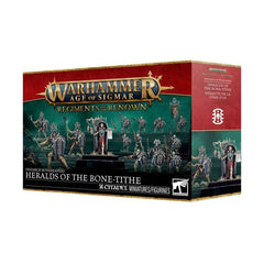 Release date 3/7
This boxed set builds 14 multipart plastic Ossiarch Bonereapers miniatures:
– 1x Vokmortian, Master of the Bone-tithe
– 3x Immortis Guard (which can alternatively be built as Necropolis Stalkers)
– 10x Mortek Guard
This kit comprises 172 plastic components, 3x Citadel 50mm Round Bases, 1x Citadel 40mm Round Base, and 10x Citadel 25mm Round Bases. These miniatures require assembly and are supplied unpainted – we recommend using Citadel Plastic Glue and Citadel Colour paints.