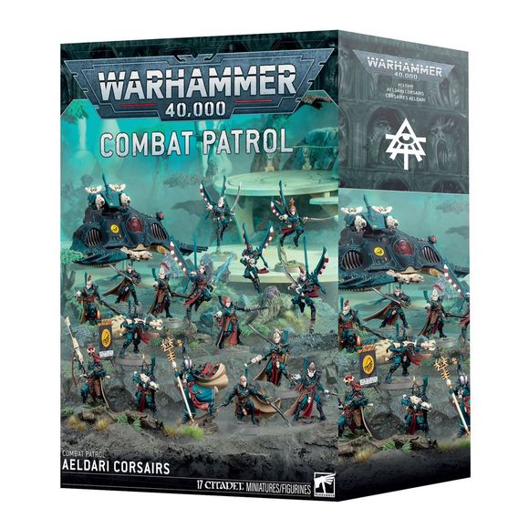 Release Date 03/21/26
This boxed set builds 17 multipart plastic Aeldari miniatures:
– 1 Kharseth
– 1 Wave Serpent
– 5 Corsair Skyreavers
– 10 Corsair Voidreavers (which can alternatively be built as Corsair Voidscarred)
This kit comprises 317 plastic components, 1 Citadel 32mm Round Base, 15 Citadel 28.5mm Round Bases, 1 Citadel Large Flying Base, and 2 Citadel Small Flying Stems. These miniatures require assembly and are supplied unpainted – we recommend using Citadel Plastic Glue and Citadel Colour paint