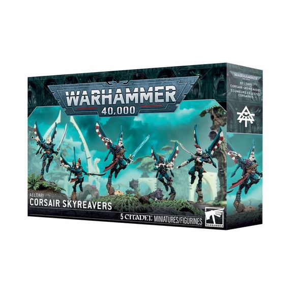 Release Date 03/21/26
This multipart plastic kit builds five Corsair Skyreavers. This kit comprises 82 plastic components and 5 Citadel 28.5mm Round Bases. These miniatures require assembly and are supplied unpainted – we recommend using Citadel Plastic Glue and Citadel Colour paints.