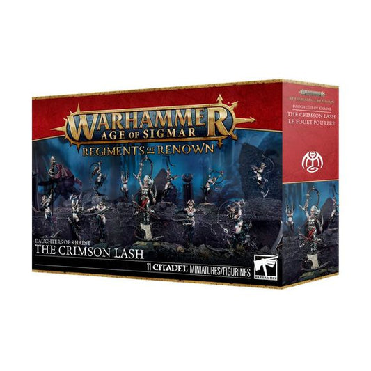 Release Date 4/11
This boxed set builds 11 multipart plastic Daughters of Khaine miniatures:
– 1 High Gladiatrix
– 10 Sisters of Slaughter (which can alternatively be built as Witch Aelves)
This kit comprises 77 plastic components, 1 Citadel 32mm Round Base, and 10 Citadel 25mm Round Bases. These miniatures require assembly and are supplied unpainted – we recommend using Citadel Plastic Glue and Citadel Colour paints.