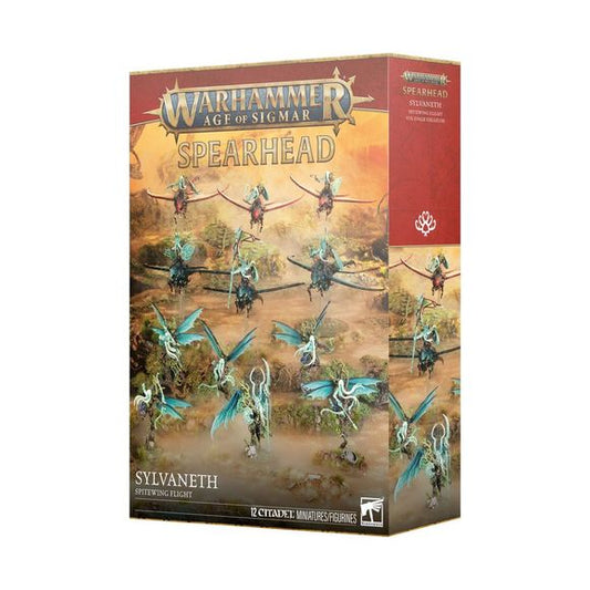 Release Date 4/11
This boxed set builds 12 multipart plastic Sylvaneth miniatures:
– 1 Arch-Revenant
– 3 Revenant Seekers (which can alternatively be built as Spiterider Lancers)
– 3 Spiterider Lancers (which can alternatively be built as Revenant Seekers)
– 5 Gossamid Archers
This kit comprises 224 plastic components, 1 Citadel 40mm Round Base, 5 Citadel 32mm Round Bases, 6 Citadel Large Flying Bases, and 6 Citadel Ball Socket Stems. These miniatures require assembly and are supplied unpainted – we recomme