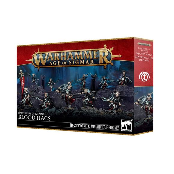 Release Date 4/11
This multipart plastic kit builds 10 Blood Hags. This kit comprises 77 plastic components and 10 Citadel 28.5mm Round Bases. These miniatures require assembly and are supplied unpainted – we recommend using Citadel Plastic Glue and Citadel Colour paints.