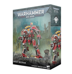 Release Date 4/18/2026
This multipart plastic kit builds one Knight Destrier. Contents:
– 189 plastic components
– 1 Citadel 150mm by 95mm Oval Base
– 1 Imperial Knights Bellatus Transfer Sheet
– 1 construction guide

The Imperial Knights Bellatus Transfer Sheet features 351 high-quality waterslide transfers. These include House Terryn, House Hawkshroud, House Cadmus, House Taranis, and House Raven symbols, along with skulls, numerals, and more to decorate your miniature.

This miniature requires assembly a