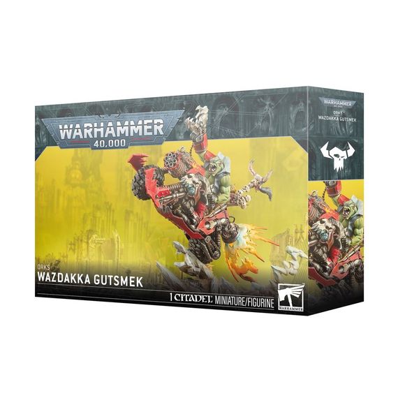Release Date 5/09/2026
This multipart plastic kit builds Wazdakka Gutsmek. 
Contents:
– 51 plastic components
– 1 Citadel 120mm by 92mm Oval Base
– 1 construction guide

This miniature requires assembly and is supplied unpainted. We recommend:
– Citadel Tools: Super Fine Detail Cutters
– Warhammer Colour Plastic Glue
– Citadel Colour paints