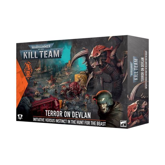 Release Date 5/23/2026
This expansion for Kill Team contains the Spectre Squad kill team, the Red Terror non-player operative, a squad of Tyranid non-player operatives, and all the rules you'll need to use them in your games. Designed to be played either cooperatively or solo.
Inside this box, you will find:
– 10 Spectre Squad Kill Team operatives, plus 1 Vox-Relay Beacon
– 1 The Red Terror Nemesis Operative
– 10 Termagants and 1 Ripper Swarm non-player operatives
– 1 72-page Terror on Devlan Dossier
– 1 co