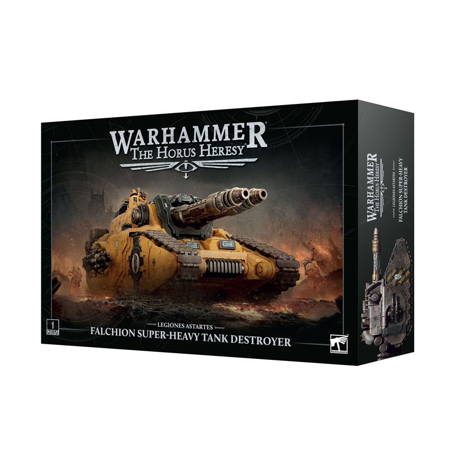 This multipart plastic kit builds a Falchion Super-heavy Tank Destroyer. Contents:
– 296 plastic components
– 1 Legiones Astartes Super-Heavy Vehicle Transfer Sheet
– 1 construction guide

The Legiones Astartes Super-Heavy Vehicle Transfer Sheet features 718 high-quality waterslide transfers. These include Imperial Fists, Sons of Horus, Salamanders, and Iron Warriors icons, plus numbers and other markings to decorate your tank.

This miniature requires assembly and is supplied unpainted. We recommend:
– Cit