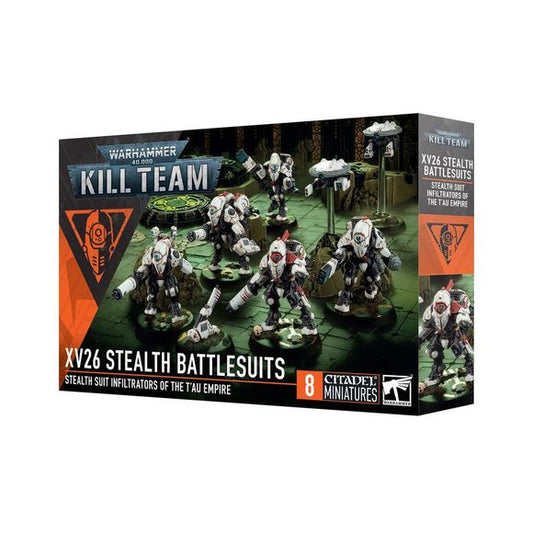 This multipart plastic kit builds eight XV26 Stealth Battlesuits operatives. This kit comprises 105 plastic components, 3x Citadel 28.5mm Round Bases, 5x Citadel 32mm Round Bases, and 2x Ball Socket Stems. These miniatures require assembly and are supplied unpainted – we recommend using Citadel Plastic Glue and Citadel Colour paints.