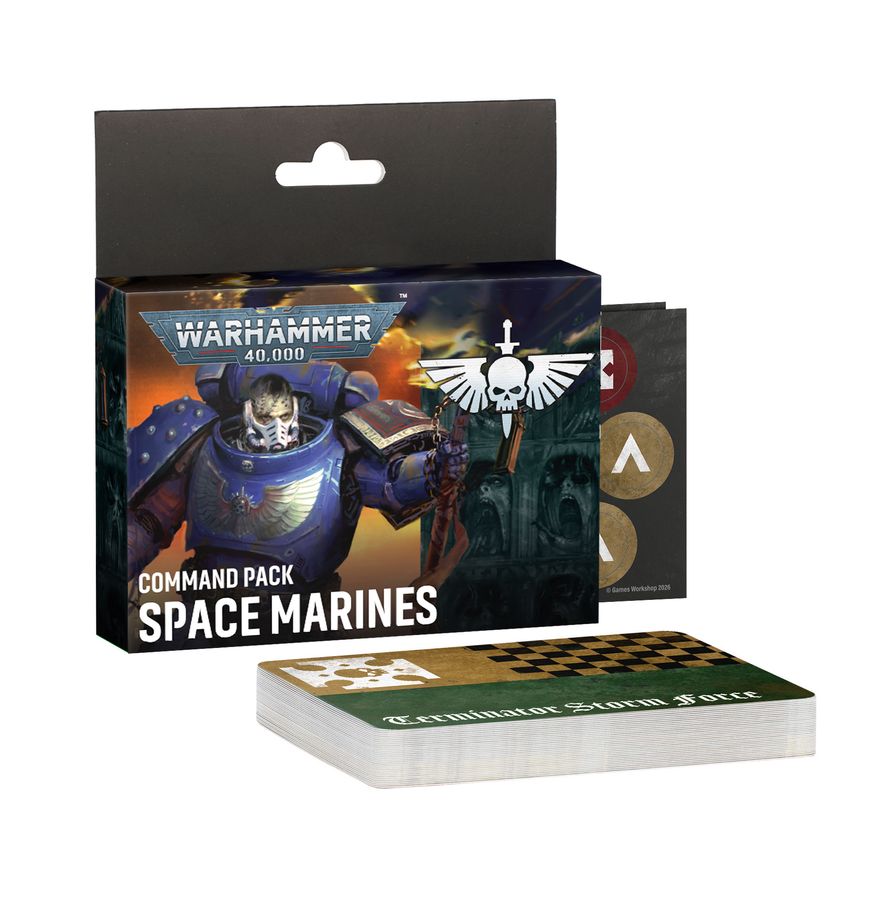 Release Date 10/03/2026
Keep your Warhammer 40,000 Space Marines rules organized with the Space Marines Command Pack. This gaming aid includes 96 reference cards and 24 double-sided tokens to help track army rules, stratagems, enhancements, and other key effects during play. It covers 15 Space Marines detachments and also includes a double-sided token reference card, making it a useful tabletop accessory for faster, easier rules management.
Contents:
– 15 Detachment rule cards
– 32 Enhancement cards
– 48 St