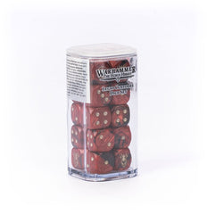Release Date 9/12/2026
This is a set of 20 six-sided dice with rounded edges for use in games of Warhammer: The Horus Heresy, themed around the Legio Custodes. They are cast in pearlised red acrylic plastic with gold ink markings and measure 16mm along each edge. The 1-5 facings are traditionally pipped, and each '6' face is decorated with the aquila icon of the Talons of the Emperor.