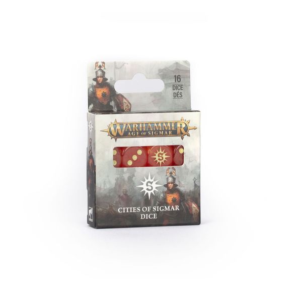 Release Date 5/30
16 6 sided dice for Cities of Sigmar. The "6" face is the faction symbol.