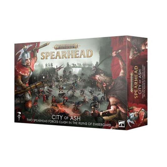 Release Date 5/2/2026
This box set contains two Spearhead armies, Cities of Sigmar and Skaven, a board, and all the accessories you will need to start playing right out of the box.
This set contains 42 multipart plastic Citadel miniatures:
Sentinels of Embergard
– 1 Jorvan Kreel
– 1 Thexa the Ash Panther
– 1 Mallus Forgepriest
– 5 Freeguild Gallants
– 10 Freeguild Grenadiers
Crixxit's Kill-Pack
– 1 Deathmaster Crixxit
– 1 Deathmaster
– 10 Night Runners
– 10 Gutter Runners
– 2 Bomb Rats
The box also contains