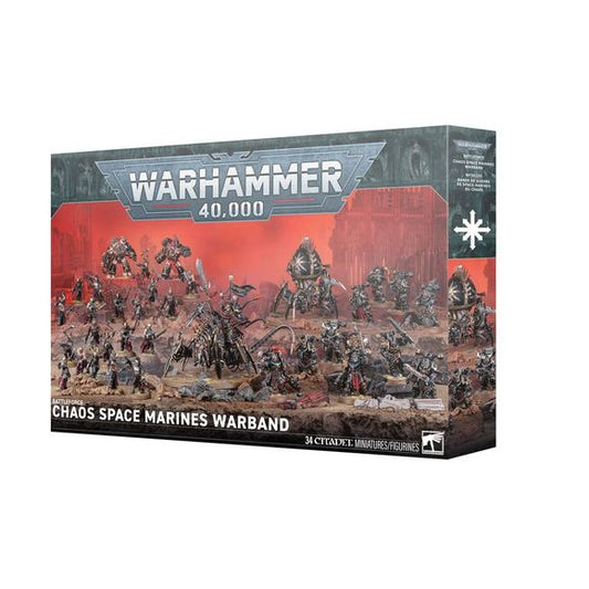 Release Date 7/11/2026
This boxed set builds 34 multipart plastic Chaos Space Marines miniatures:
– 1 Lord Discordant on Helstalker
– 2 Obliterators
– 1 Venomcrawler
– 10 Legionaries
– 20 Chaos Cultists
Contents:
– 338 plastic components
– 1 Citadel 120mm by 92mm Oval Base
– 2 Citadel 50mm Round Base
– 1 Citadel 100mm Round Base
– 10 Citadel 32mm Round Bases
– 20 Citadel 25mm Round Bases
– 1 Chaos Space Marines Infantry Transfer Sheet
– 4 construction guides
These miniatures require assembly and are supplie