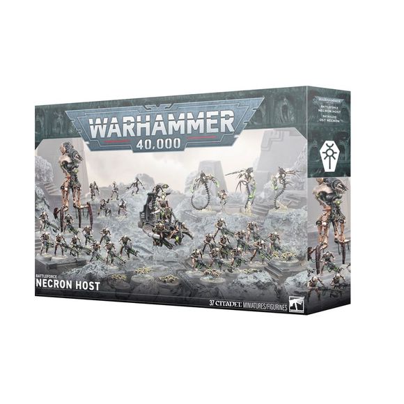 Release Date 7/11/2026
This boxed set builds 37 multipart plastic Necrons miniatures:
– 1 Catacomb Command Barge (which can alternatively be built as an Annihilation Barge)
– 1 Canoptek Doomstalker
– 3 Ophydian Destroyers, with 1 Plasmacyte
– 5 Flayed Ones
– 20 Necron Warriors
– 6 Canoptek Scarab Swarms
Contents:
– 350 plastic components
– 1 Citadel 60mm Flying Stand
– 1 Citadel 32mm Round Base
– 6 Citadel 28.5mm Round Bases
– 3 Citadel 50mm Round Bases
– 20 Citadel 32mm Round Hex Hole Bases
– 6 Citadel 40m