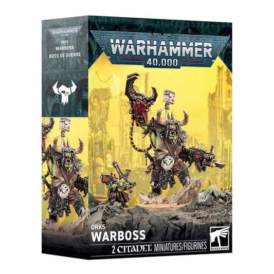 Release Date 9/5/2026
This multipart plastic kit builds a Warboss and an Ammon Runt
Contents:
– 35 plastic components
– 1 Citadel 50mm Round Base
– 1 Citadel 25mm Round Base
– 1 construction guide

These miniatures require assembly and are supplied unpainted. We recommend:
– Citadel Tools: Super Fine Detail Cutters
– Warhammer Colour Plastic Glue
– Warhammer Colour paints