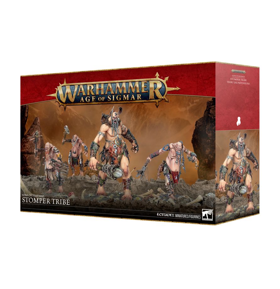 Release Date 9/26/2026
Expand your Warhammer Age of Sigmar Sons of Behemat army with the Stomper Tribe boxed set. This multipart plastic kit builds 1 Warstomper Mega-Gargant and 3 Mancrusher Gargants, giving you a powerful force for crushing enemy units and controlling key objectives.

The Mega-Gargant can alternatively be built as a Gatebreaker or Kraken-eater, while the Mancrusher Gargants include numerous interchangeable heads, arms, weapons, feet, and decorative pieces for customization.

Includes: 354