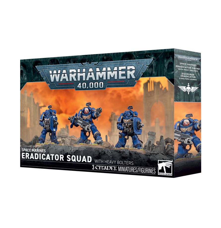 Release Date 10/03/2026
Add durable anti-infantry firepower to your Warhammer 40,000 army with Space Marines Eradicators with Heavy Bolters. This multipart plastic kit builds 3 Gravis-armored Space Marines equipped with heavy bolters, ideal for cutting through infantry, xenos units, and light vehicles. The Sergeant can be built helmeted or bareheaded, making this squad a strong option for players seeking resilient ranged support.
Contents:
– 34 plastic components
– 3 Citadel 40mm Round Hex Hole Bases
– 1 co