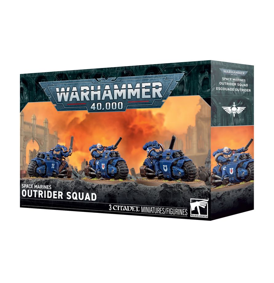 Release date 10/03/2026
Bring speed and firepower to your Warhammer 40,000 army with the Space Marines Outrider Squad. This multipart plastic kit builds 3 bike-mounted Space Marines equipped for fast attacks, flanking maneuvers, and mobile objective control. Includes weapon and pose options for added customization, including Sergeant upgrades and alternate sidearms. A strong choice for players seeking a versatile, hard-hitting Space Marines unit.
Contents:
– 128 plastic components
– 3 Citadel 90mm by 52.5mm