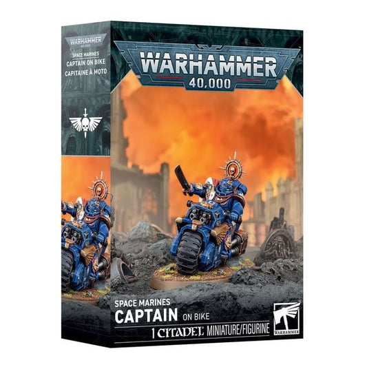 Release Date 10/03/2026
Lead your Space Marines with speed using the Captain on Bike for Warhammer 40,000. This multipart plastic kit builds a highly mobile Adeptus Astartes character mounted on a Raider-pattern bike. Customize the Captain with a power weapon, thunder hammer, or plasma pistol, along with multiple head, pose, and accessory options. A strong choice for fast-moving Space Marines armies that need a durable commander able to support aggressive assaults.
Contents:
– 42 plastic components
– 1 Cita