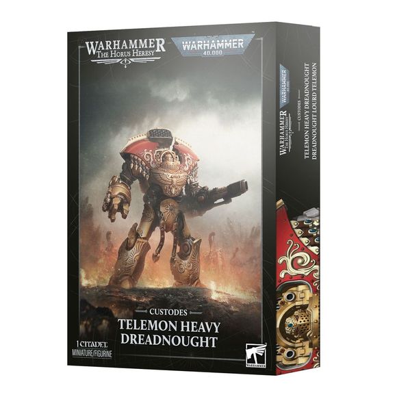 Release Date  10/17/2026
<p><strong>Warhammer 40,000: Adeptus Custodes – Telemon Heavy Dreadnought</strong> brings one of the Emperor’s most formidable war machines to the battlefield. This highly customizable multipart plastic kit builds 1 Telemon Heavy Dreadnought with multiple weapon options, including an Iliastus Accelerator Culverin, Adrathic Desolator, or Arachnus Storm Cannon.</p>

<p>Ideal for Adeptus Custodes armies in Warhammer 40,000 and Legio Custodes forces in The Horus Heresy, the kit includes