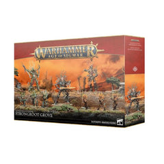 Release Date 4/11
This boxed set builds 9 multipart plastic Sylvaneth miniatures:
– 1 Spirit of Durthu (which can alternatively be built as a Treelord or Treelord Ancient)
– 1 Treelord (which can alternatively be built as a Spirit of Durthu or Treelord Ancient)
– 1 Treelord Ancient (which can alternatively be built as a Spirit of Durthu or Treelord)
– 6 Kurnoth Hunters
This kit comprises 492 plastic components, 3 Citadel 105mm by 70mm Oval Bases, and 6 Citadel 50mm Round Bases. These miniatures require asse
