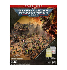 Release Date 7/25/2026
This box includes 33 push-fit Ork miniatures:
– 1 Warboss
– 1 Weirdboy
– 20 Ork Boyz
– 10 Gretchin
– 1 Wartrakk
This set contains the following Warhammer Colour paint pots and accessories:
– 1 Softcover 44-page Introductory Booklet
– 1 Warhammer Colour Starter Brush
– 1 Texture Spreader
– 1 Abaddon Black (Base)
– 1 Orruk Flesh (Base)
– 1 Runelord Brass (Base)
– 1 Leadbelcher (Base)
– 1 Zandri Dust (Base)
– 1 Wraithbone (Base)
– 1 Mephiston Red (Base)
– 1 Mournfang Brown (Base)
– 1 Daw