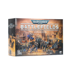 <p><strong>Warhammer 40,000: Battlefields – Armageddon</strong> from Games Workshop transforms your tabletop into a war-torn industrial battlefield with pre-painted, modular terrain. This expansive scenery set includes 30 push-fit terrain pieces featuring Manufactorum ruins, Shock Arrays, Capacitor Stacks, Rockcrete Barricades, Generator Shrines, and Galvanic Pylons. Four fold-out game boards and 16 double-sided terrain objective markers provide everything needed to create immersive Warhammer 40,000 battlef