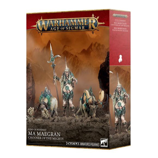 Release Date 9/26/2026
This multipart plastic kit builds Ma Maegran – Chooser of the Mighty and 2 Ancient Ghyrochs for the Sons of Behemat faction in Warhammer Age of Sigmar
Contents:
– 57 plastic components
– 1 Citadel 90mm Round Base
– 2 Citadel 105mm by 70mm Oval Bases
– 1 construction guide

These miniatures require assembly and are supplied unpainted.
