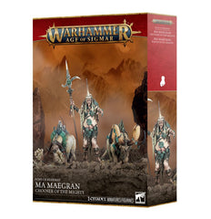 Release Date 9/26/2026
This multipart plastic kit builds Ma Maegran – Chooser of the Mighty and 2 Ancient Ghyrochs for the Sons of Behemat faction in Warhammer Age of Sigmar
Contents:
– 57 plastic components
– 1 Citadel 90mm Round Base
– 2 Citadel 105mm by 70mm Oval Bases
– 1 construction guide

These miniatures require assembly and are supplied unpainted.
