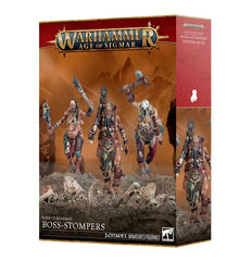 Release Date 9/26/2026
Build a hard-hitting unit for your Sons of Behemat army with the Warhammer Age of Sigmar Boss-Stompers multipart plastic kit.

This boxed set includes everything needed to assemble 3 Boss-Stompers, brutal close-combat fighters designed to smash through enemy units with oversized clubs and overwhelming strength. One model can be assembled as a unit Champion, and the kit includes 6 interchangeable club-head designs for additional customization.

The same miniatures can also be assembled