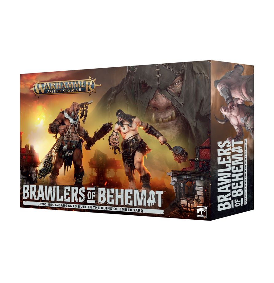 Release Date 9/26/2026
Brawlers of Behemat is a stand-alone Warhammer boxed game featuring two massive Mega-Gargants battling through the ruins of Embergard. The set includes everything needed to play, making it a great option for both new players and existing Sons of Behemat collectors.

Each Mega-Gargant can be built as a Warstomper, Kraken-eater, or Gatebreaker, allowing you to create matching or different builds.

Includes: 2 Mega-Gargants, 2 Embergard terrain pieces, 24-page rulebook, 3 dashboards, 42