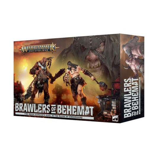 Release Date 9/26/2026
Brawlers of Behemat is a stand-alone Warhammer boxed game featuring two massive Mega-Gargants battling through the ruins of Embergard. The set includes everything needed to play, making it a great option for both new players and existing Sons of Behemat collectors.

Each Mega-Gargant can be built as a Warstomper, Kraken-eater, or Gatebreaker, allowing you to create matching or different builds.

Includes: 2 Mega-Gargants, 2 Embergard terrain pieces, 24-page rulebook, 3 dashboards, 42