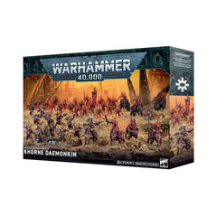 Release Date 2/14
This boxed set builds 38 multipart plastic World Eaters miniatures:
– 1x Lord on Juggernaut (which can alternatively be built as a Lord Invocatus)
– 1x Master of Executions
– 6x Bloodcrushers
– 10x Khorne Berzerkers
– 20x Bloodletters
The kit includes 1x World Eaters Transfer Sheet containing 200 high-quality waterslide transfers. These include Khornate symbols, runic tattoos, eight-pointed stars, skulls, and variations on the World Eaters Legion icon.

This kit comprises 475 plastic compo
