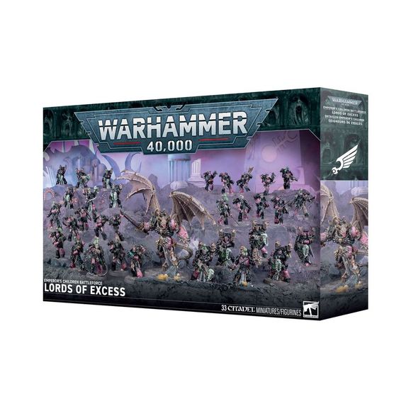 Release Date 2/14
This boxed set builds 33 multipart plastic Emperor's Children miniatures:
– 1x Daemon Prince of Slaanesh with Wings
– 12x Noise Marines
– 10x Infractors (which can alternatively be built as Tormentors)
– 10x Tormentors (which can alternatively be built as Infractors)
This boxed set builds 33 multipart plastic Emperor's Children miniatures:
– 1x Daemon Prince of Slaanesh with Wings
– 12x Noise Marines
– 10x Infractors (which can alternatively be built as Tormentors)
– 10x Tormentors (which