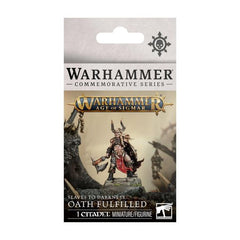 Release Date 10/31
<p>Celebrate Warhammer Day 2026 with the <strong>Warhammer Age of Sigmar: Slaves to Darkness – Oath Fulfilled</strong> commemorative miniature! This striking collectible depicts a battle-hardened Darkoath Warqueen surveying the battlefield after a hard-fought victory. Covered in scars and adorned with trophies, talismans, and weathered armor, this fearsome warrior embodies the brutal might of the Slaves to Darkness. Armed with an imposing axe and ornate shield, she can lead your Chaos for