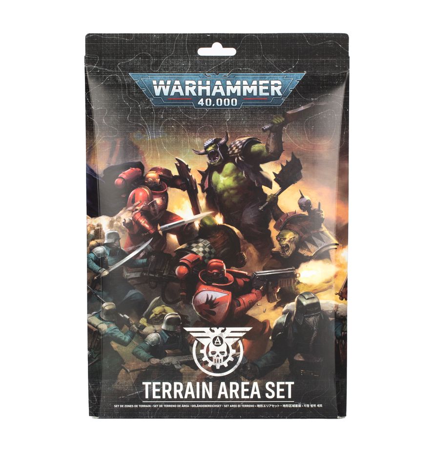 This set provides 16 full-colour, double-sided card terrain areas designed to look like the ruins of buildings, in 5 different sizes. These allow you to set up any of the recommended Warhammer 40,000 game layouts for either new or existing terrain, using the terrain rules.

Each 1.5mm thick terrain footprint has a high-quality, water-resistant finish that will help your miniatures stay in place when placed on top of them. Their two sides are designed to match the game boards you'll find in the Warhammer 40,