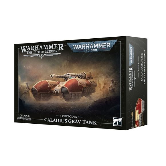 Release Date 10/17/2026
<p><strong>Warhammer: Adeptus Custodes – Caladius Grav-Tank</strong> delivers fast, heavily armored firepower for Adeptus Custodes and Legio Custodes armies. Armed with a turret-mounted Iliastus Accelerator Cannon and a choice of hull weapons, this antigrav battle tank is built to hunt enemy vehicles, crush infantry, and support elite Custodian forces across the battlefield.</p>

<p>This multipart plastic kit builds 1 Caladius Grav-Tank and includes 111 plastic components, a Citadel