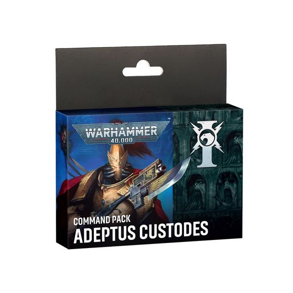 Release Date 10/17/2026
<p><strong>Warhammer 40,000: Adeptus Custodes – Command Pack</strong> gives players a convenient way to track key faction rules during battle. Designed for Adeptus Custodes armies, this set includes reference cards for 13 detachments, enhancements, stratagems, and special rules, along with double-sided tokens for fast tabletop tracking.</p>

<p>The set contains 84 cards, 24 double-sided tokens, and 1 token reference card. Each card measures 63mm x 88mm. A copy of Codex: Adeptus Custo