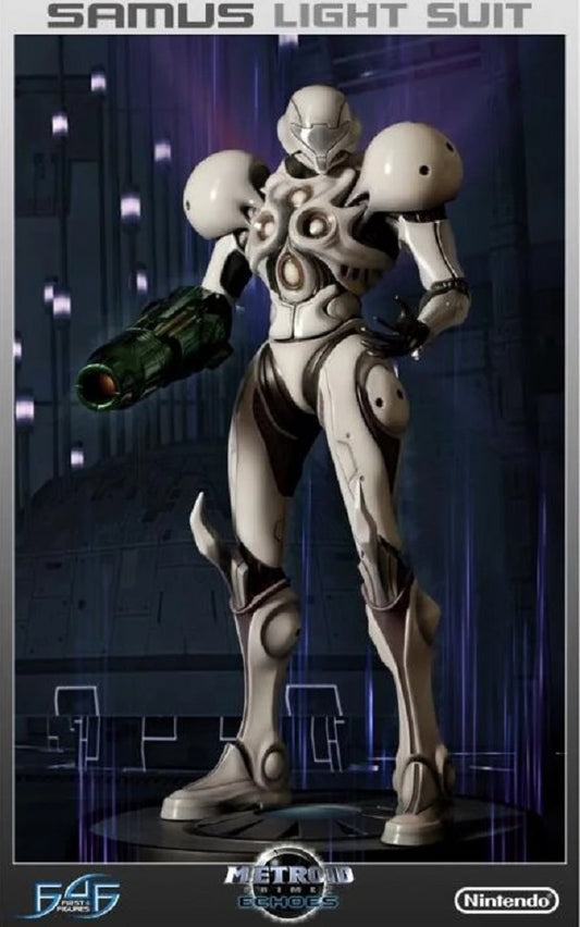 This statue has no edition number, and was a replacement and is in new and unopened condition. This item is new in box, and never displayed.

With its sleek design and resistance to the elements of Dark Aether, the Light Suit was one of the most powerful and important tools at Samus’ disposal as she set out on a mission to destroy the Dark Dimension. The suit was powered by the Light of Aether and was the result of both Luminoth and Chozo technology.

First 4 Figures is happy to present a new series of Metr