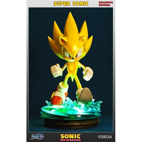 This statue was produced for a raffle contest, and as such, has no edition number or certificate of authenticity.

First 4 Figures is proud to introduce this high-quality statue of Super Sonic.

The statue depicts Super Sonic striking a fierce pose and flying atop a body of water, inspired by the climactic ending of Sonic Adventure.

The Exclusive Edition includes an integrated LED function for the base, creating a gorgeous piece that will stand out in any Sonic fan's collection!