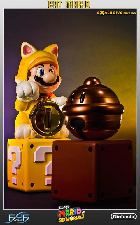 This statue has no edition number, and was a replacement and is in NEW and UNOPENED condition. 

First 4 Figures is happy to power-up our Super Mario collection with the adorable Cat Mario. Clutching a shiny, golden Coin in one paw and with the other raised in the classic lucky cat pose, Cat Mario sits atop one of the series’ signature Question Mark Blocks. He’s even wearing Lucky Cat Scarf and Bell around his neck.

Cat Mario is made from the same high quality polystone resin that we use for all of our sta