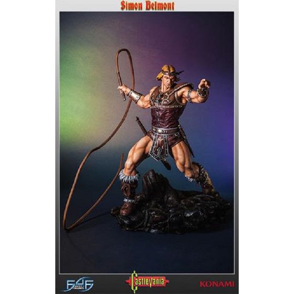 This statue has no edition number, and was a replacement and is in new and unopened condition. 

First 4 Figures proudly presents Simon Belmont, as he appeared in the boxart for the very first Castlevania game. He's stood at the foot of Dracula's Castle, cracking the Vampire Killer as he prepares to embark upon his quest to slay Dracula. All of the details from his leather armour and metal plates to his locks of hair and the tree stump on the base have all been painted by hand after being cast in smooth, hi