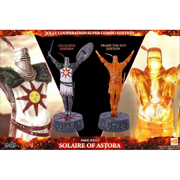 This statue is a replacement model and, as such, has no production number or card of authenticity.

First 4 Figures is proud to present Solaire of Astora. An exceptionally skilled warrior from FromSoftware’s stunning action role-playing game: 'Dark Souls'. Dark Souls takes place in the fictional kingdom of Lordran. Players assume the role of a cursed undead character who begins a pilgrimage out of the Undead Asylum to discover the fate of the Undead.

The Jolly Cooperation Super Combo edition includes the D