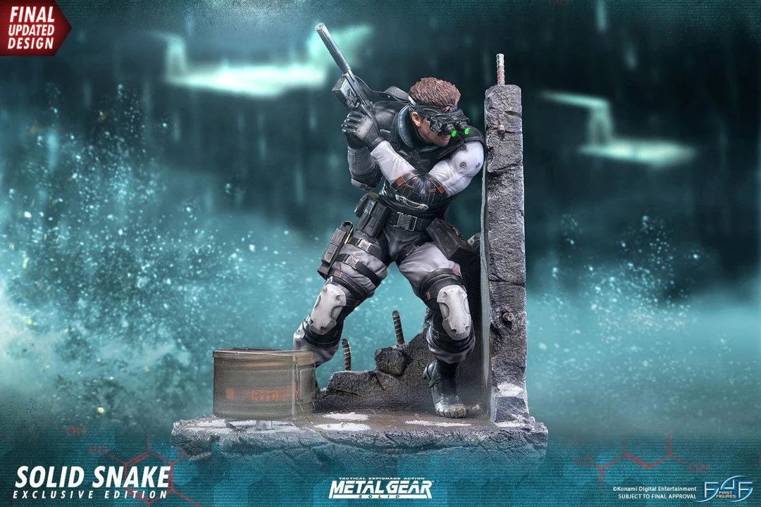 This statue has no edition number, and was a replacement and is in new and unopened condition. 

With the real name of David, Solid Snake was a former spy, special ops solider, and mercenary. Being fluent in six languages and possessing an IQ of 180, Solid Snake was known as "the Man Who Makes the Impossible Possible". He became a living legend among the military black ops because of his deeds.

Metal Gear Solid - Solid Snake Resin Statue EXCLUSIVE Edition includes the following: THREE Interchangeable heads