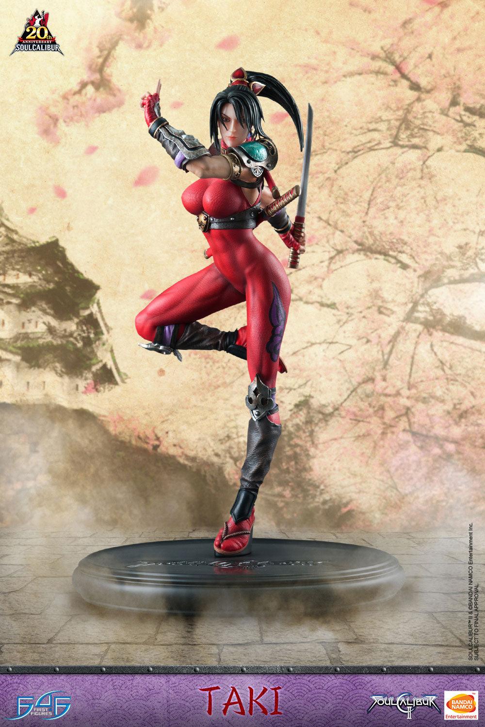 This statue has no edition number, and was a replacement and is in new and unopened condition. 

Taki is easily recognizable because of her skin tight bodysuits, tied up hairstyles, and her demon protecting armor. As Taki possessed supernatural power of her own, she decided to travel throughout Japan to defeat the devil demons that threatened people. To aid in her task, she forgets weapons of her own. Her favorite is her short sword, Rekki-Maru that also possesses supernatural powers.

[Size]: 19.5 (50cm) h