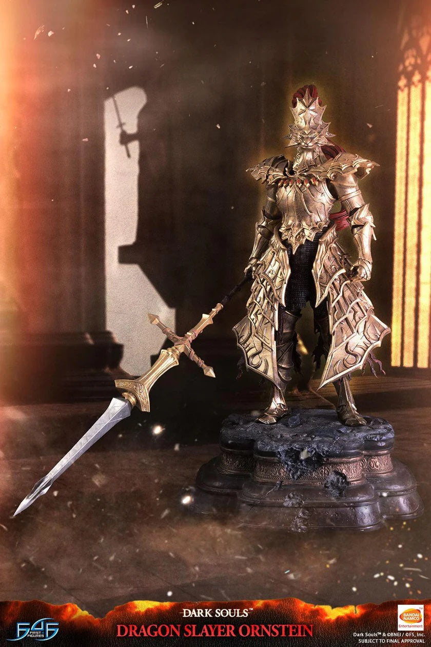 This statue has no edition number, and was a replacement and is in new and unopened condition. 

First 4 Figures is proud to present the highly anticipated Dark Souls - Dragon Slayer Ornstein Resin Statue Regular Edition.

One of Lord Gwyn's trusted knights, Ornstein was believed to be the captain of the Four Knights of Gwyn. With being the captain, he was granted a special soul and the Leo Ring by the Lord of Sunlight.

Donning golden armor that was permeated with the power of lightning, it was made to res