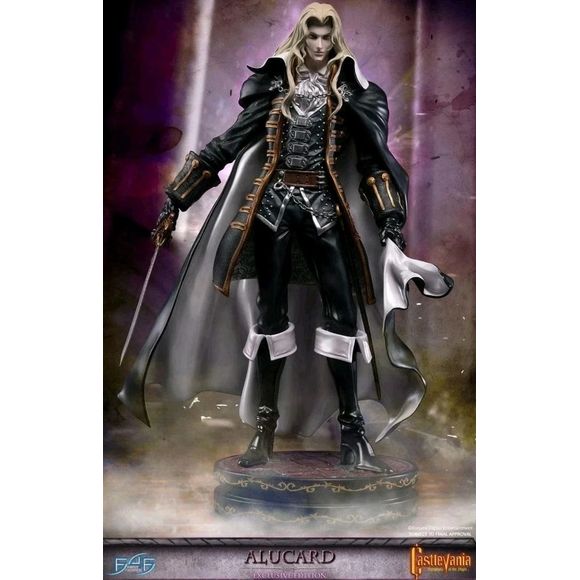 This statue has no edition number, and was a replacement and is in new and unopened condition. 
Castlevania: Symphony of the Night -  Alucard REGULAR edition comes with the following:-
Castlevania: Symphony of the Night -  Alucard Statue
Highly detailed base capturing the gothic fantasy style from the Castlevania series.
Statue comes with Alucard sword as standard - Material: Diecast
Product Size:

Height - 21 inches (53cm)

Width -  14 inches (36cm)

Depth - 13.5 inches (34cm)

Weight: 6.26KG
